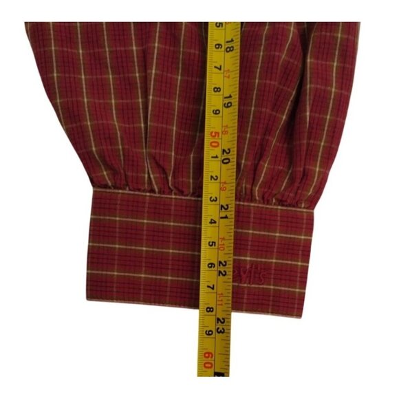 Levi's red plaid blouse, slim fit, long puffed sleeves, Size S, NWT - Picture 10 of 11